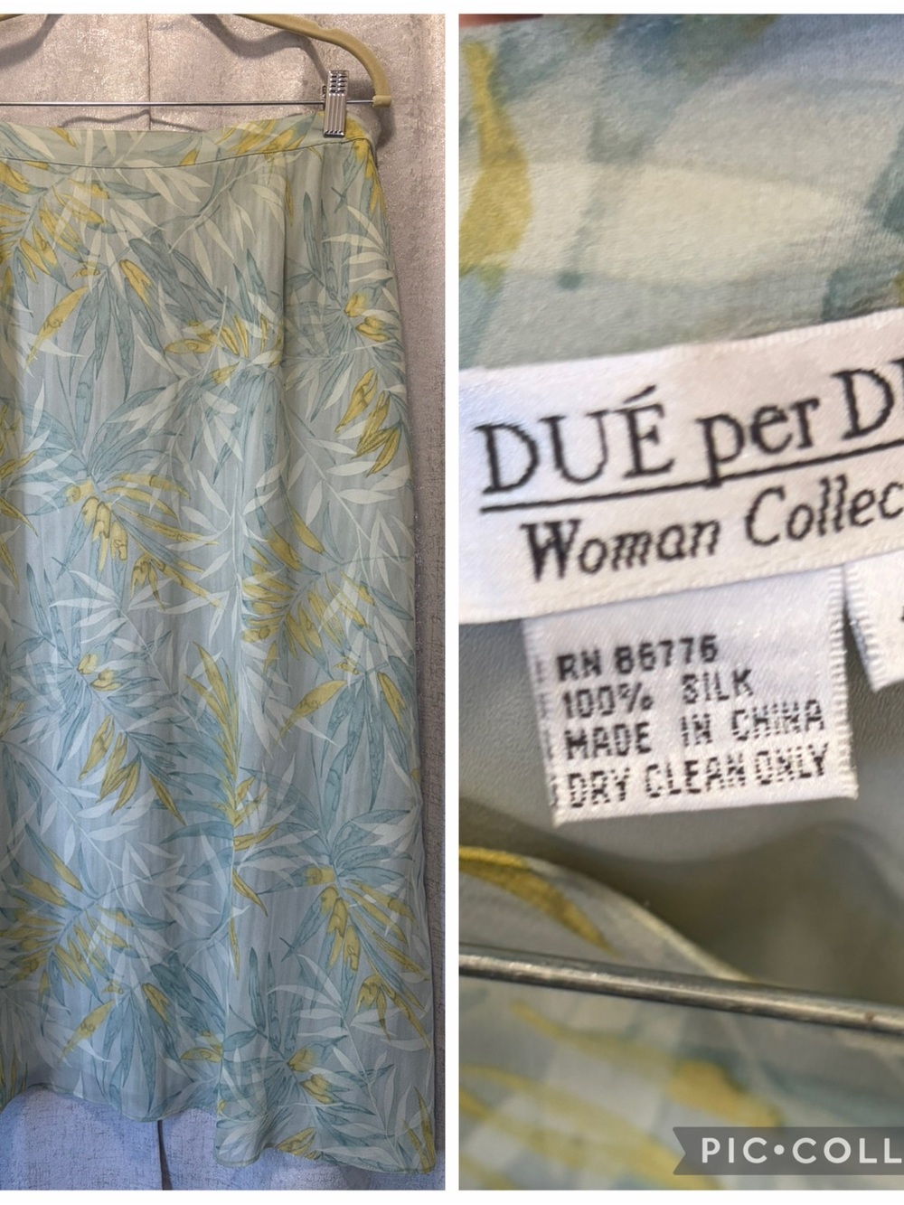 SILK VINTAGE Light Blue Botanical Print Maxi Skirt Yellow Accents DUE per DUE - Picture 9 of 14